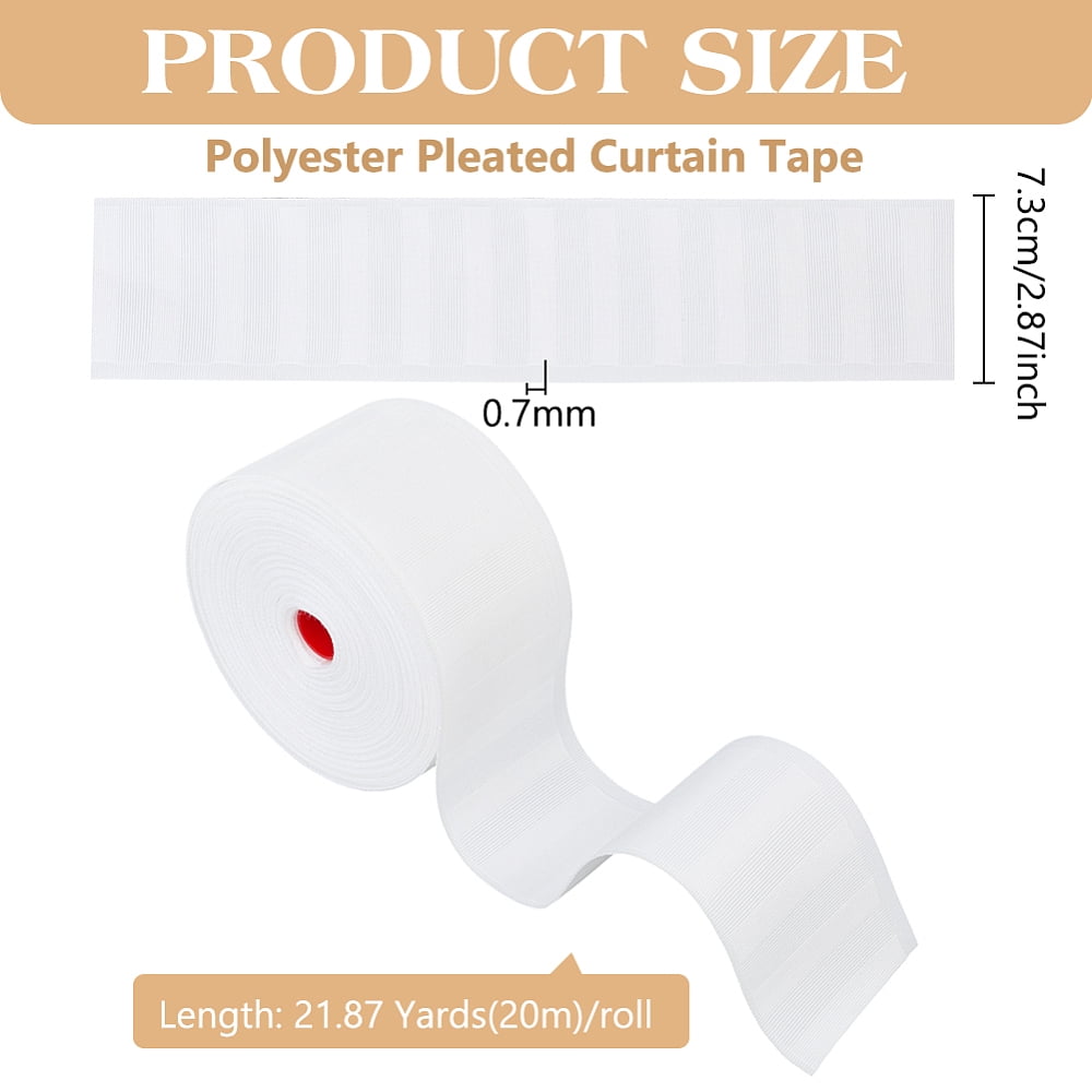 20M Polyester Pleated Curtain Tape for Home Curtains Window DIY Sewing White 73x0.7mm DIY