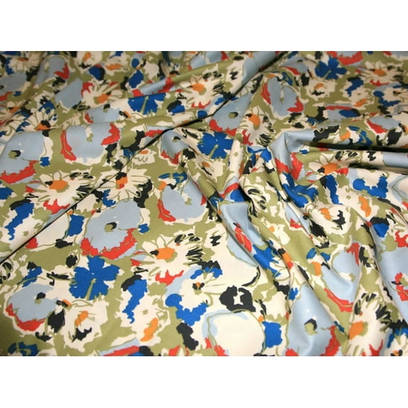 Sage Summer Floral Print 100% Cotton Lawn Designer Dress Fabric - per yard