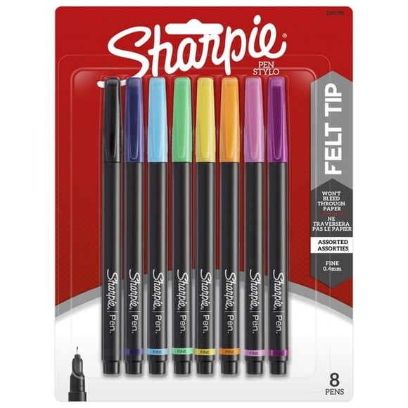 Sharpie Stylos à Pointe Feutre, Pointe Fine (0,4 mm), Couleurs Assorties, Lot de 8, Écriture Fluide pour Toute Occasion