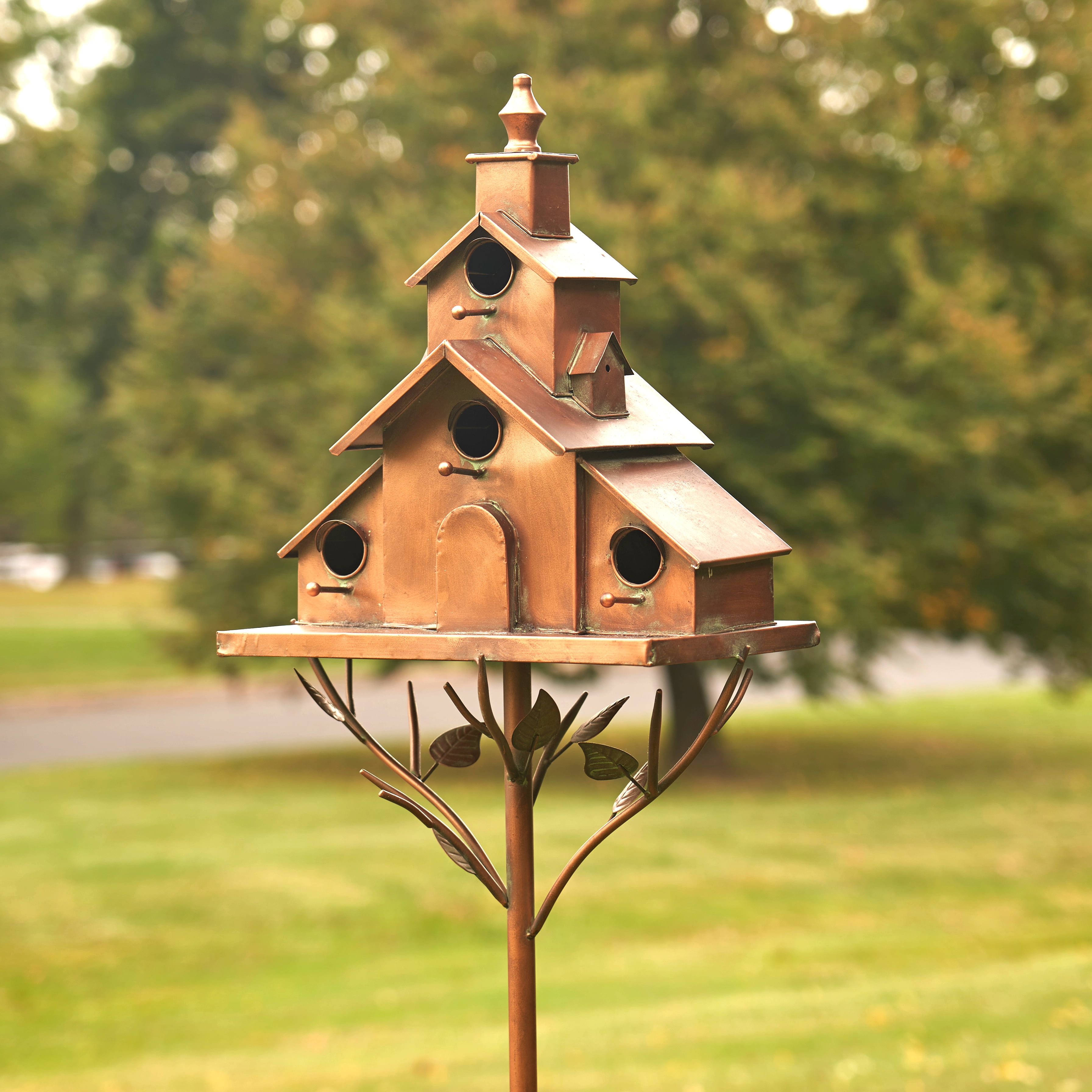 Large Copper Colored Multi-Birdhouse Stakes Room for 4 Bird Families in Each 