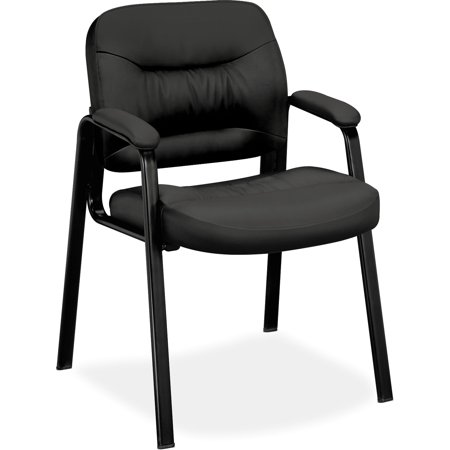 Leather Office Guest Chair - basyx VL640 Series Leather Guest Leg Base Chair, Black