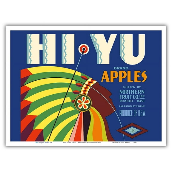 Hiyu Brand Apples - Wenatchee Washington - Northern Fruit Company - Vintage Fruit Crate Label c.1930s - Master Art Print (Unframed) 9in x 12in
