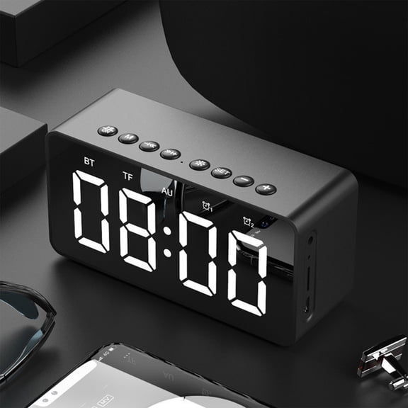 QTOCIO Bluetooth Speaker, LED Mirror Clock With Screen 5.0 Wireless Bluetooth Audio Dual Alarm Clock Three-level Brightness Call Card, Built-In Lithium Battery