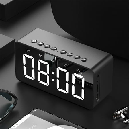 LACKUST LED Mirror Clock With Screen 5.0 Wireless Bluetooth Audio Alarm Clock Three- Brightness Call Card,Built-In Lithium Battery,Black