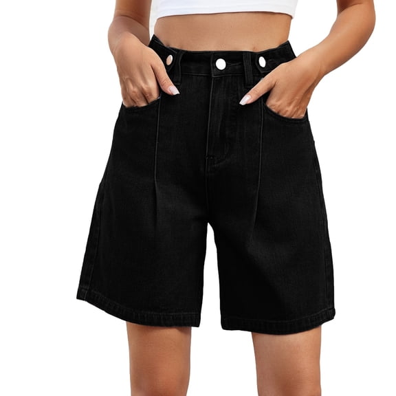 Jean Shorts for Women High Waisted Wide Leg Stretchy Denim Jorts Casual Summer Fashion Pants with Pockets