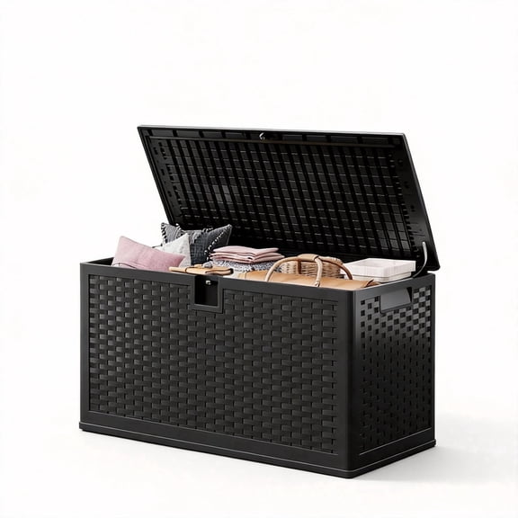 Senfot 73 Gallon Lockable Resin Outdoor Deck Box Weatherproof UV Resistant Waterproof Storage Container Black