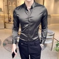 thumbnail image 2 of Camisas y blusas de manga larga lisas para hombre, blusas de seda de negocios de verano con botones para hombre, moda 2024, ropa social de alta calidad SI, 2 of 5