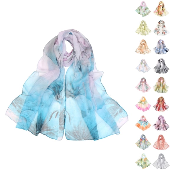 Womens Shawl Chiffon Sheer Scarf Soft Floral Print Soft Lightweight Thin Women Summer Neck Shawl Wraps for Women For Beach Vacation Elegant Scarf Shawls Scarfs for Women Dark Blue One Size