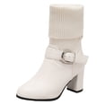thumbnail image 1 of Zapatos Botines de mujer Botas de lana de punto cálidas para mujer informales de Color sólido tacón grueso hebilla de cinturón manga multiuso botas de talla grande botines (White 9), 1 of 7