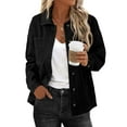 thumbnail image 3 of SHEWIN Jean Jacket for Women Oversized Denim Jackets Boyfriend Button Up Long Sleeve Split Fall Spring Shacket Black, 3 of 9