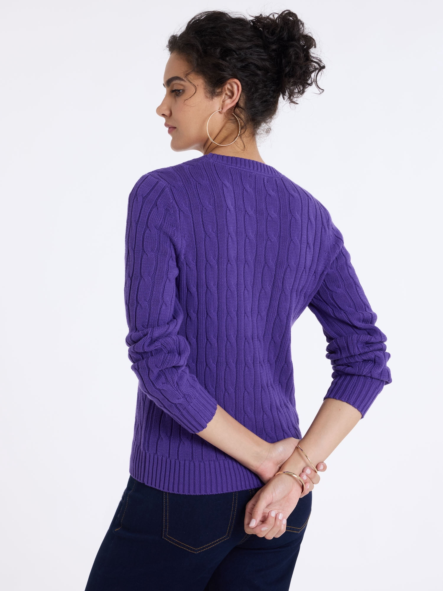 U.S. Polo Assn. Women's Classic Cable Crew Neck Sweater, Sizes XS-XL