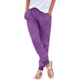 thumbnail image 3 of QATAINLAV Gifts for Mom! Womens Cotton Linen Pants Casual Drawstring Elastic Waist Tapered Pants Solid Color Cinch Bottom Lounge Trousers with Pockets Purple S, 3 of 8