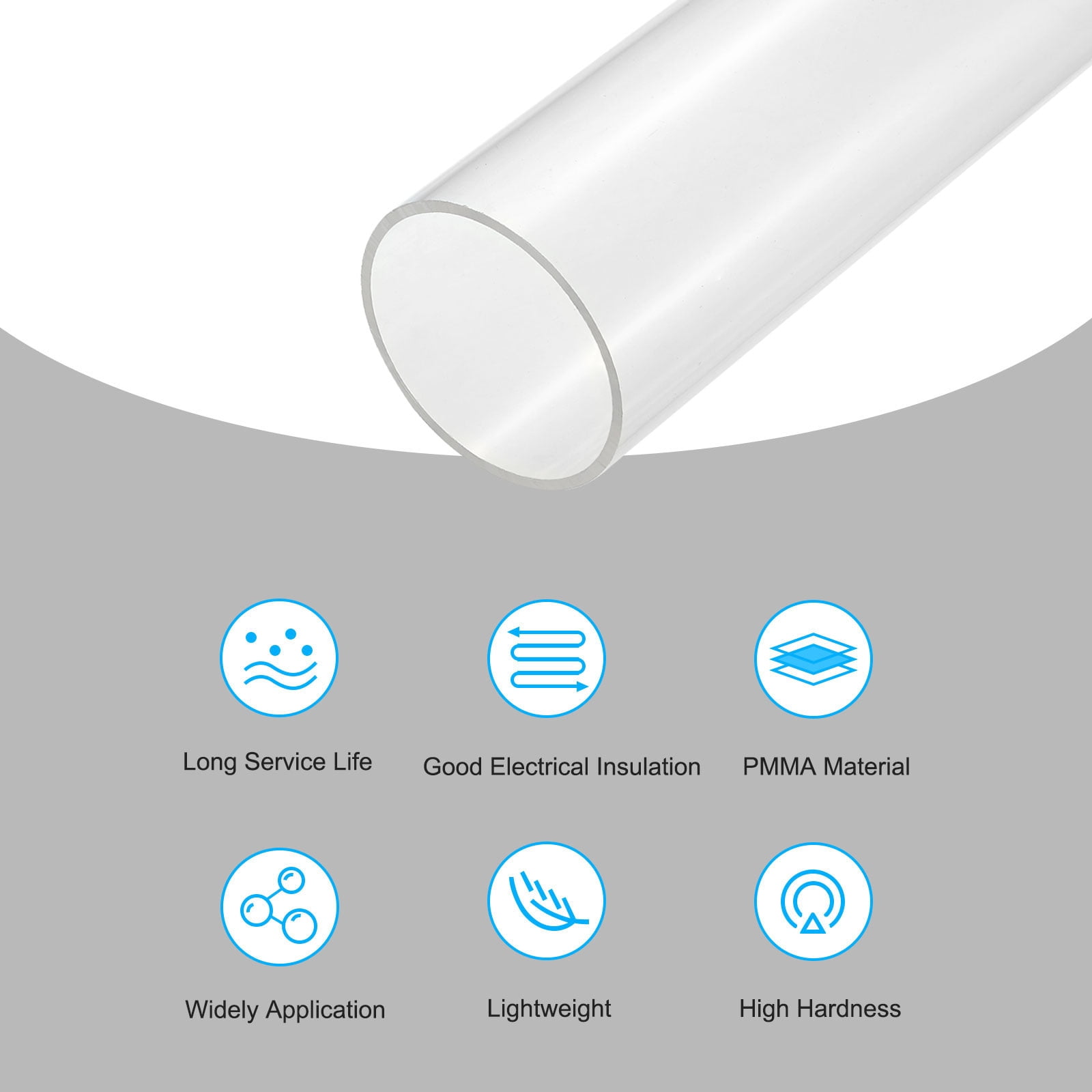 MECCANIXITY Clear Acrylic Pipe Tube - 8mm ID 12mm OD 12" Length, Rigid PMMA Tube For Lamps, Water Cooling, DIY