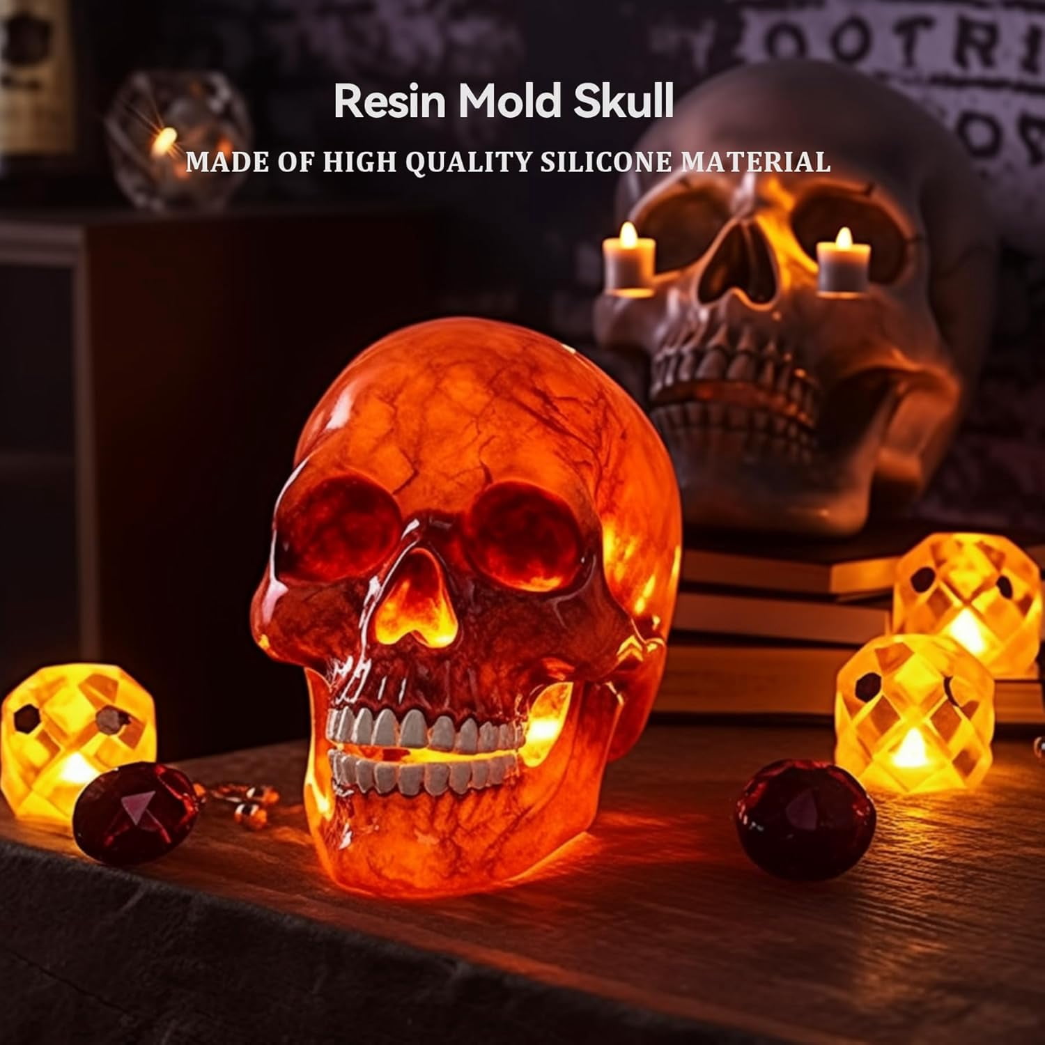 Silicone Skull Mold for Epoxy Resin Casting - 3D Large Skeleton Shape for Candle Making, Home Decor, Outdoor Art Crafts