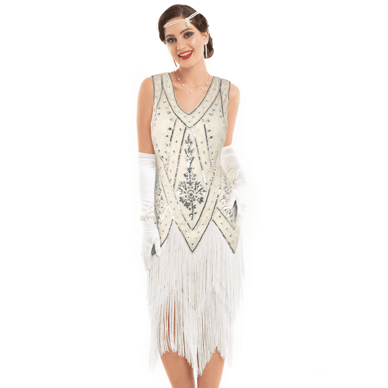 Long white flapper dress 2025