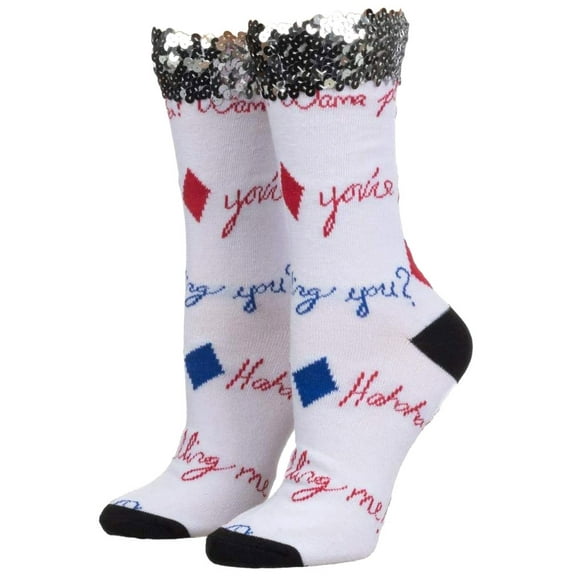 DC Comics Harley Quinn Sequin Cuff Crew Socks for Women