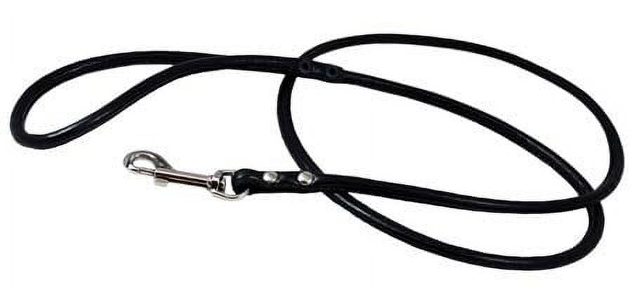 Round Genuine Rolled Leather Dog Leash 52" Long 3/8" Wide Black for Medium Breeds