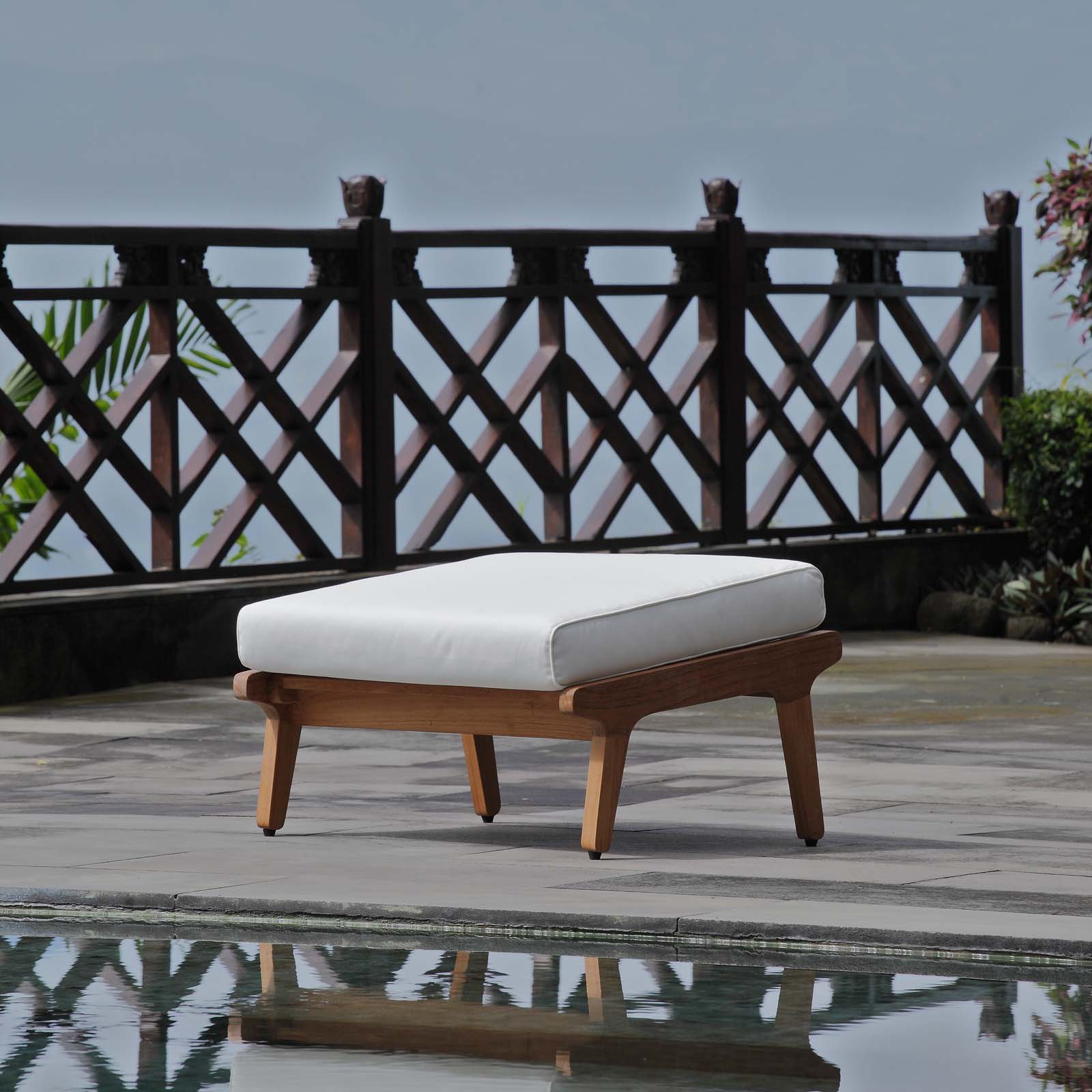 Modern Contemporary Urban Design Outdoor Patio Balcony Garden Furniture Lounge Chair Ottoman, Wood, White Natural - image 2 of 6