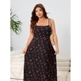 thumbnail image 5 of Multicolor Cherry Print Plus Size Adjustable Strap Dress, Slim Fit With Flattering Waist, A-Line Sundress For Spring Summer, 5 of 8