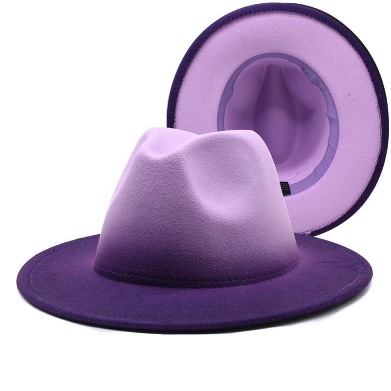 Esafio Women's Fedora Gradient Color Patchwork Men \u0026 Women Wide Brim Fedora Hat Panama hat,Purple, Size: One Size