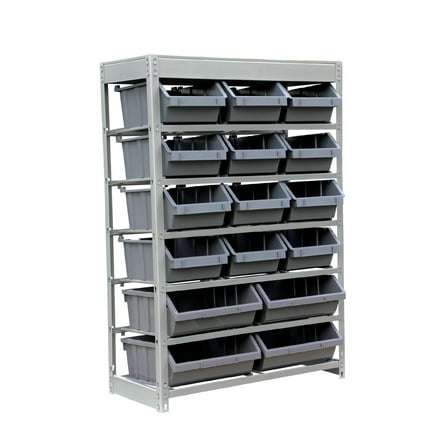 King's Rack 6-Tier Metal Organizer Shelving Rack with 16 Bins in Gray