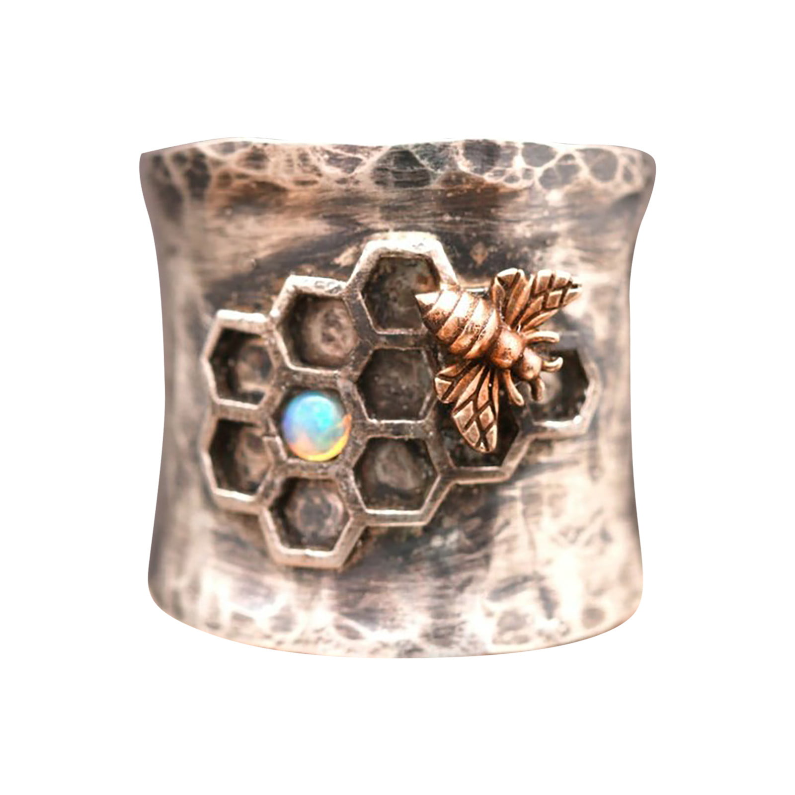 Metalsmithing Rustic Flame Colored Hand Cut and Textured Copper Flower Ring with Silver Accent Wide Band Size 7 Ring
