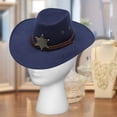 thumbnail image 2 of Sombrero de vaquero para hombre, sombrero de vaquera con correa para la barbilla, sombrero de ala ancha de moda para exteriores Azul marino, 2 of 9