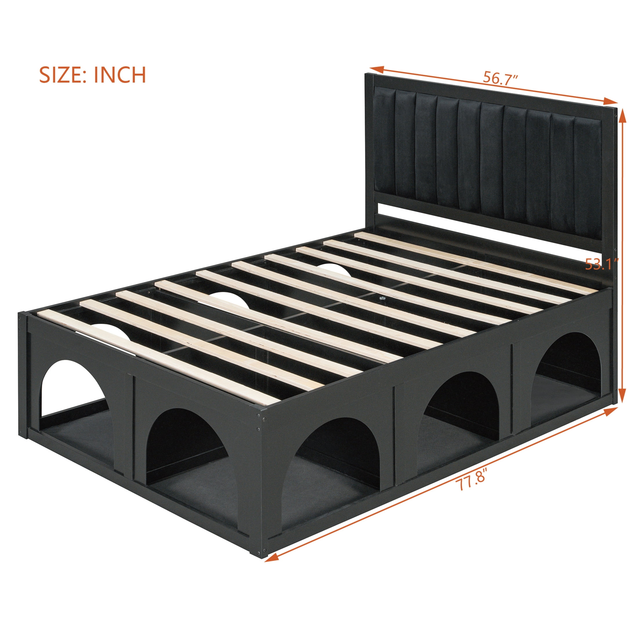 Christopher Knight Home Pet-Friendly Platform Bed with Nook, Upholstered Headboard, Full Size, Black