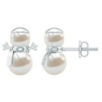 Rosec Jewels Freshwater Pearl Snowman Stud Earrings for Women - 8.50 CT - AAA Quality, 925 Sterling Silver