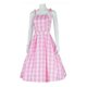 thumbnail image 1 of Disfraz de película de Barbie para mujer, vestido rosa de guingán, vestidos por debajo de la rodilla para fiesta de Halloween con lazo, vestido elegante, 1 of 2
