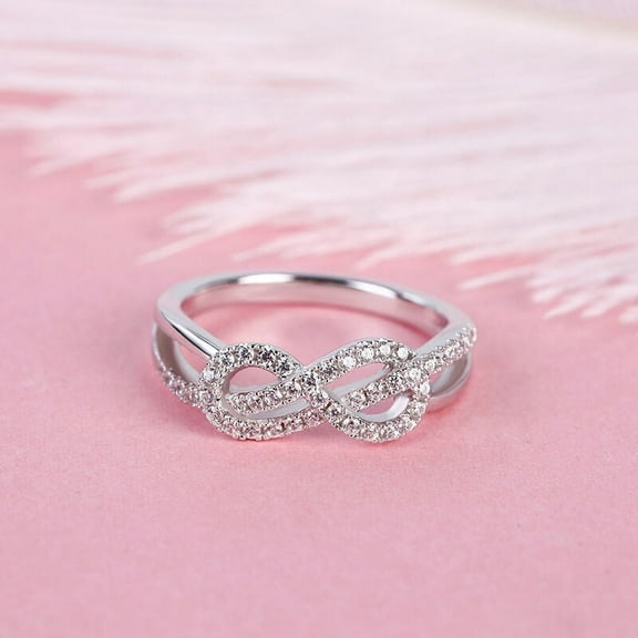 Bow Jewelry 14K White Gold Plated Cross Over Shank Ring - 0.78 Ct Round Brilliant Cut Moissanite Ring - Infinity Twisted Engagement Ring - Moissanite Beautiful Special Occasion Ring For Women's