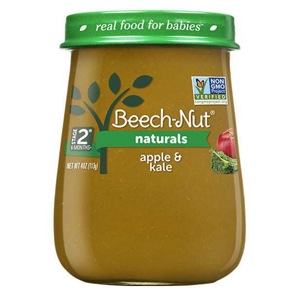 (10 Jars) BeechNut Naturals Baby Food Jar, Stage 2, Apple & Kale, 4 oz