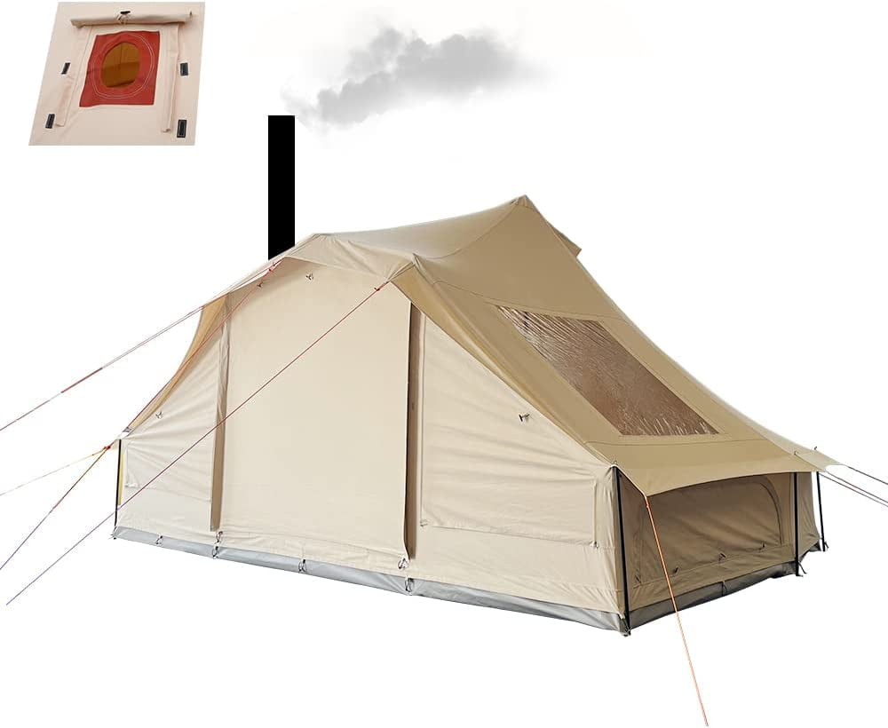 UNISTRENGH Waterproof 4 Extra Large Wall Tent Cotton Canvas Teepee Bell Tent Yurts with Stove Hole for Outdoor Camping Hunting Windproof -
