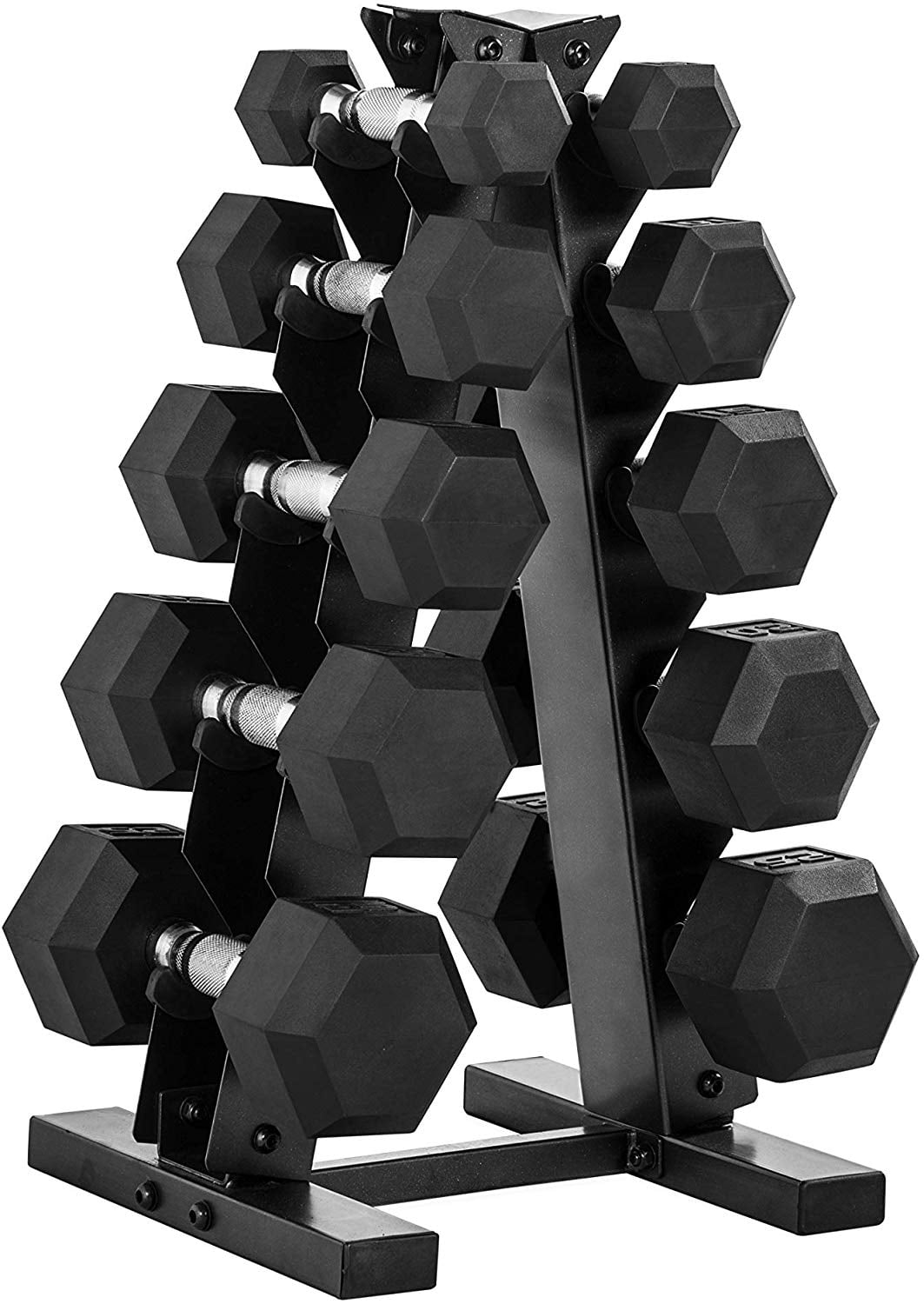 Space Saving Home Gym Equipment Color Options Available Non-Slip Grip & Hexagon Shape WF Athletic Supply Neoprene Coated Dumbbell Set with A Frame Storage Rack 