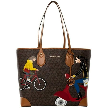 Michael Kors Eva Cece Whitney Ladies Large Dark Brown/Cowhide Brown/Black Nylon Tote Bag 30H9GV0T4O212
