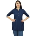 thumbnail image 4 of Phagun Women's Cotton Pink Tuck Navy Blue Blouse 3/4 Sleeve Casual Shirt Top - 4, 4 of 8