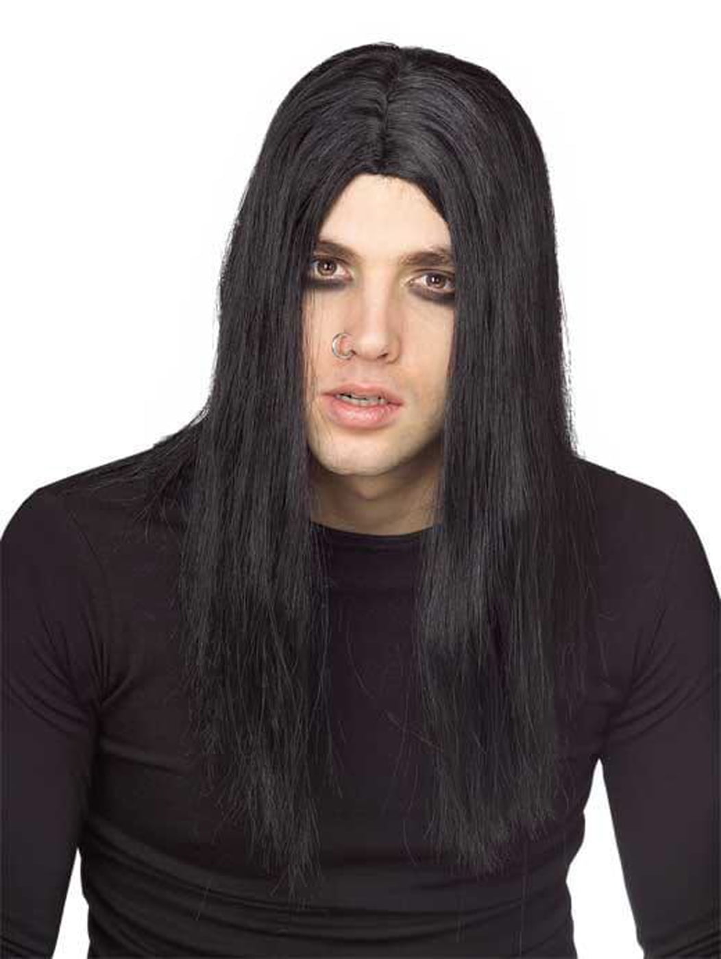 Long Black Gothic Evildoer Mens Adult Vampire Costume Wig