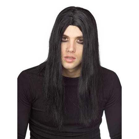 Long Black Gothic Evildoer Mens Adult Vampire Costume Wig