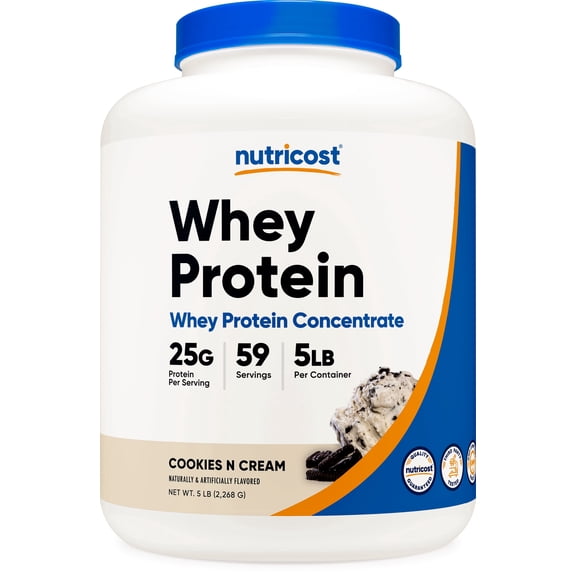 Nutricost Whey Protein Concentrate Powder (Cookies N Cream) 5 LBS | 25g of Protein Per Serving, GMO-Free, 59 Servings