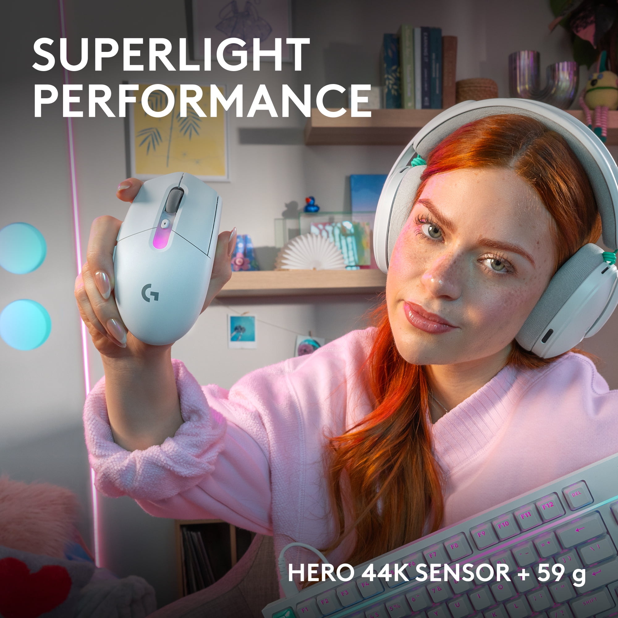 Logitech G305 X Superlight Wireless Gaming Mouse, Lightweight 59 g Rechargeable Mouse, HERO 44K Sensor, Bluetooth, White