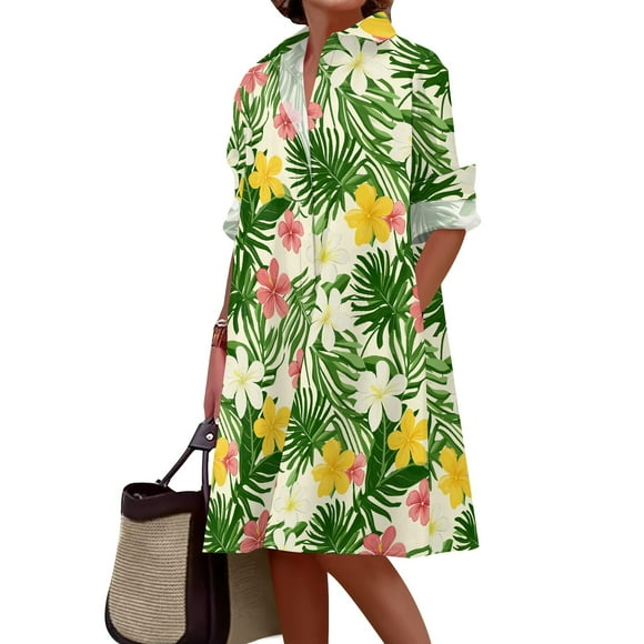 Vestido camisero Medlor casual de manga larga con estampado floral, talla grande