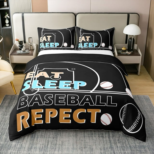 Erosebridal Housse de Couette Baseball 100 % Coton Format Grand Lit pour Ados, Ensembles de Literie à Imprimé Softball Format Grand Lit, Déco Sport Rétro, Réversible (Sans Couette)