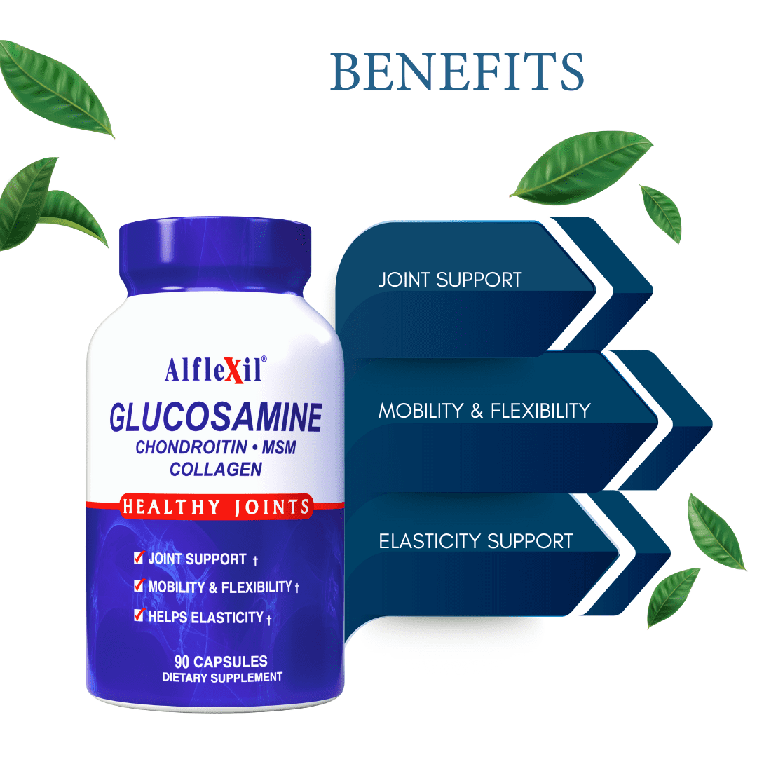 ALFLEXIL - Glucosamine - Chondroitin - MSM - Collagen dietary supplements for healthy joints - 90 Capsules bottle - 4 Pack