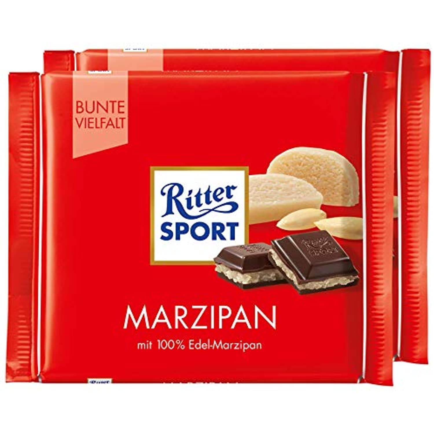 Ritter Sport Marzipan Dark Chocolate Bar Candy Original German Chocolate 100g/3.52oz (Pack of 2)