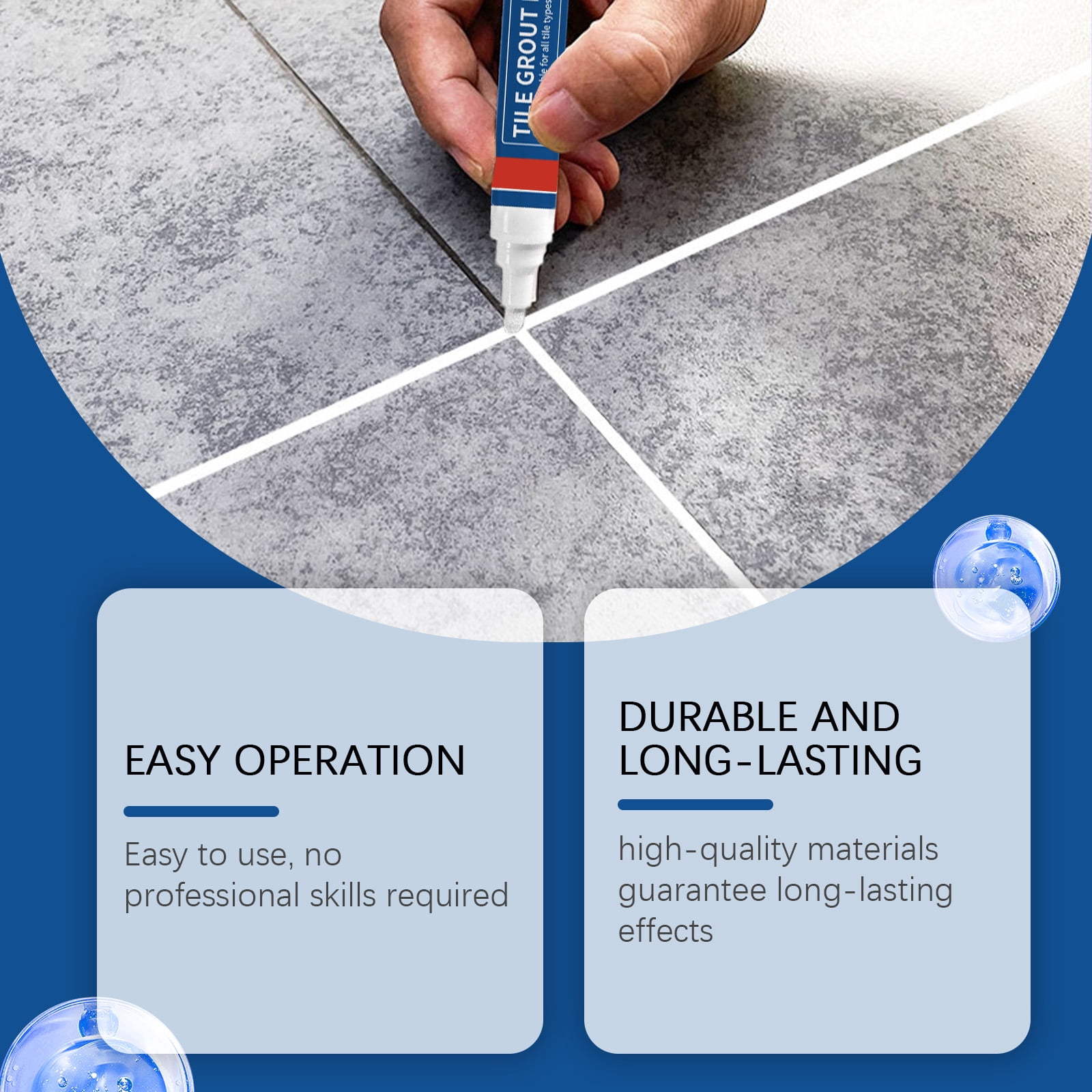 Alvantor Waterproof Mildew Resistant Grout Pen for Bathroom and Kitchen, White, 2-Pack