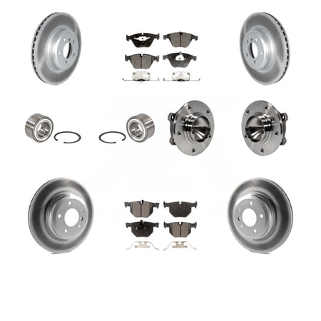 Transit Auto Front Rear Wheel Hub Bearing Assembly Coated Disc Brake Rotor and Semi-Metallic Pad Shoe Kit (10Pc) for Car 2012 BMW 335i Convertible with Blue Painted Calipers Left Right Side KBB-122773
