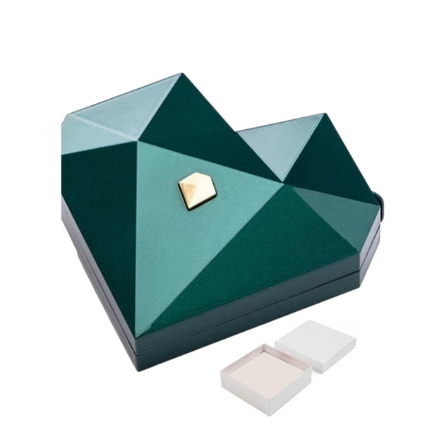 Caja para anillos con forma de corazón poliédrico, romántica, con forro de terciopelo, geométrica, para bodas, compromisos y propuestas.