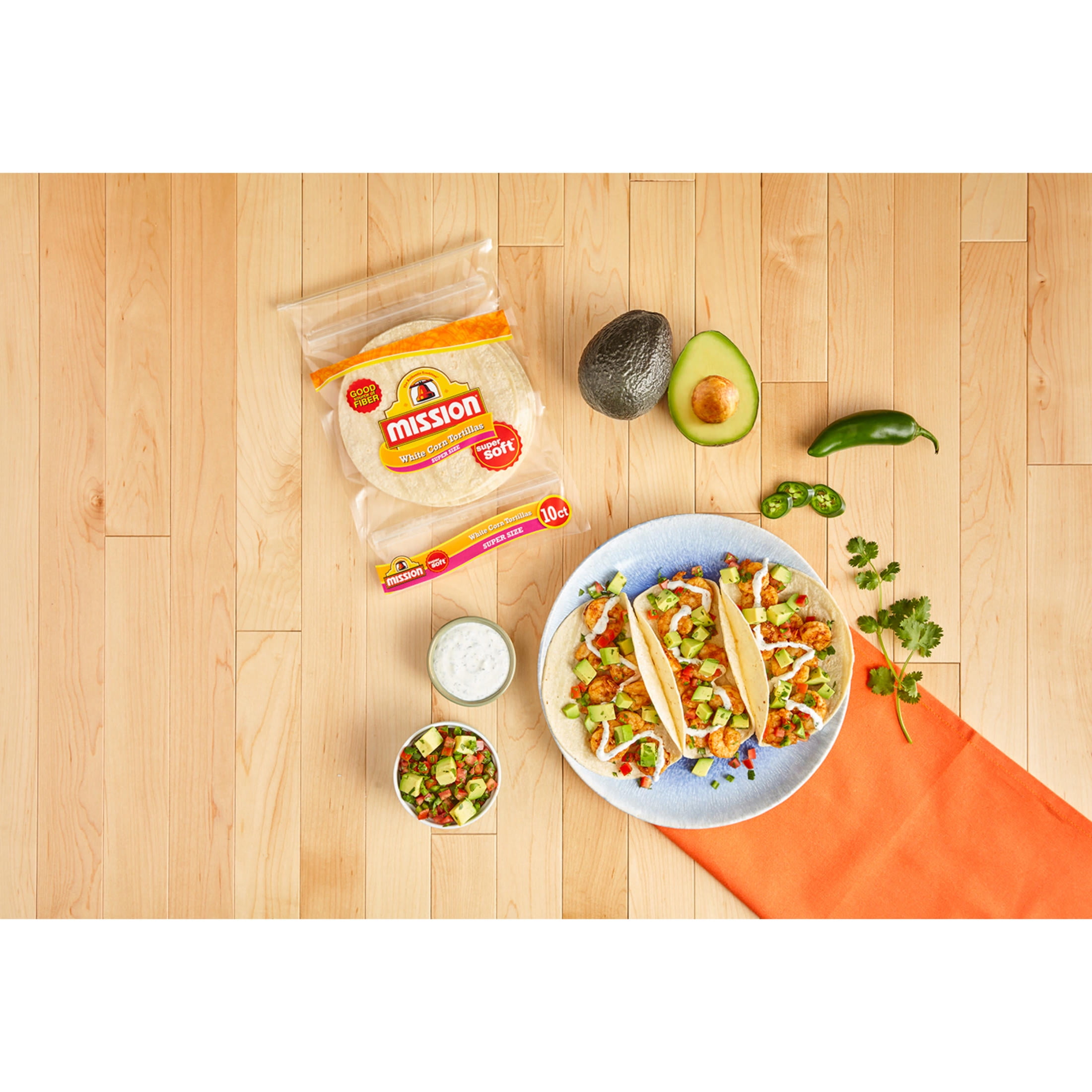 (4 pack) Mission Super Soft White Corn Tortillas, Super Size, 10 Count