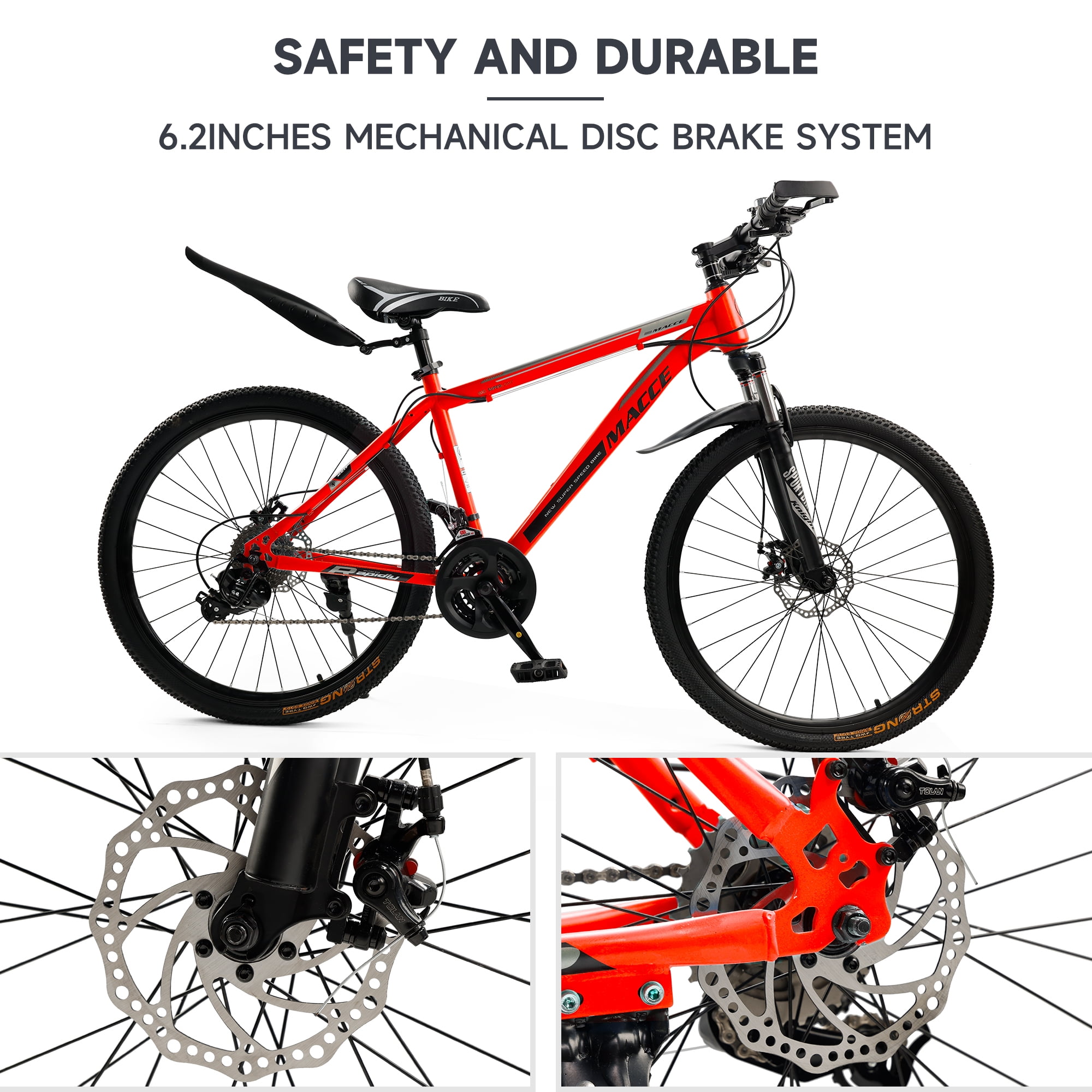 26 Inch Mountain Bike for Adult, 27-Speed Front Suspension High-Carbon Steel MTB Bicycle, Dual Disc Brake Bikes for Men Women, Silver, Blue, Gray and Red