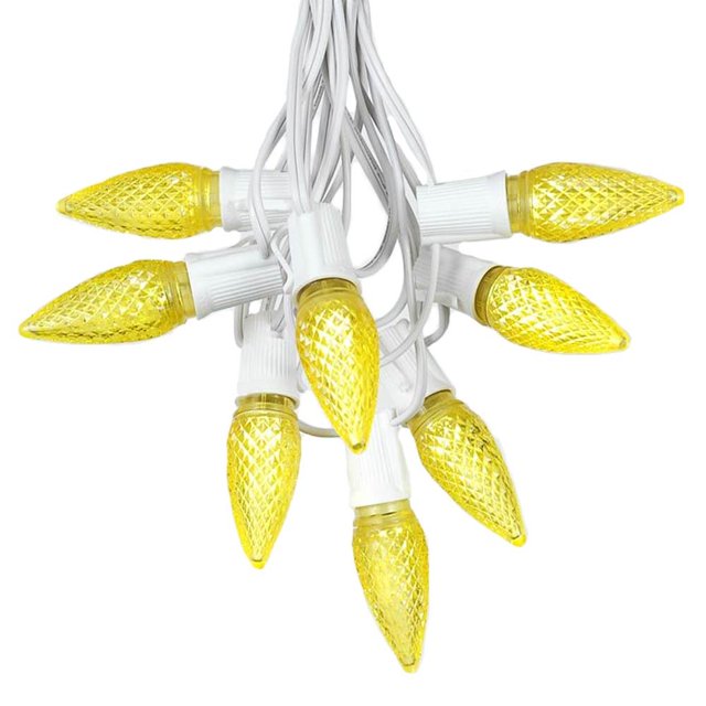 25 Foot C9 LED Outdoor Lighting Patio Christmas String Light Set, Yellow, White Wire, 25 Bulbs